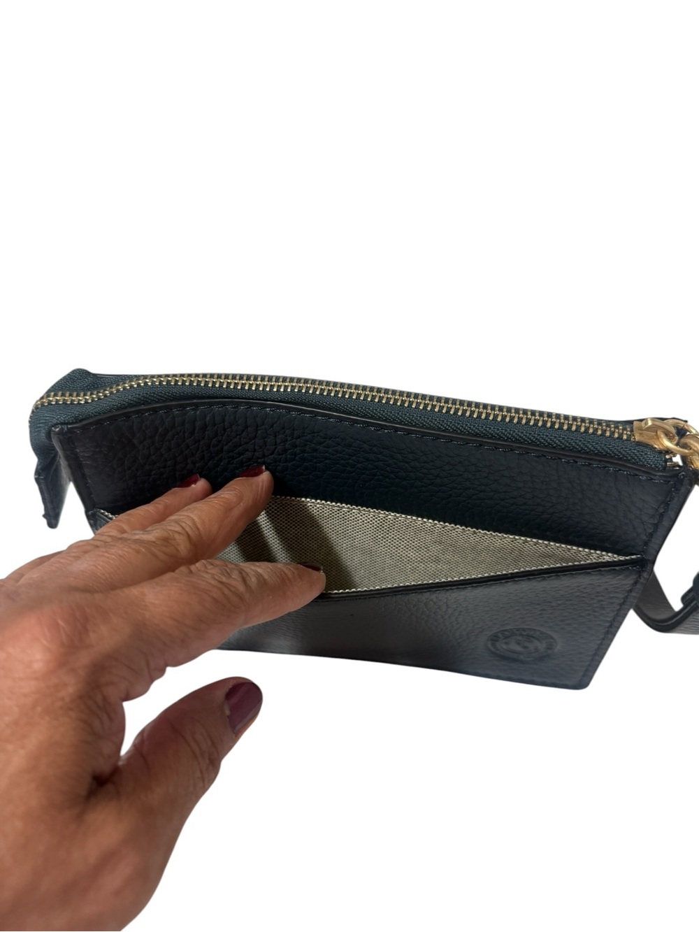 Spartina 449 Forest Green Pebbled Leather Wristlet with Gold Accent - Picture 5 of 16